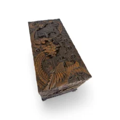 Coffre d'exportation chinois ancien sculpté – Décor de dragon, phénix et paysage