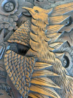 Coffre d'exportation chinois ancien sculpté – Décor de dragon, phénix et paysage