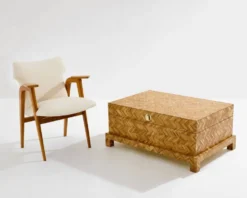Coffre en marqueterie de bambou et laiton Galerie Maison & Jardin 1970