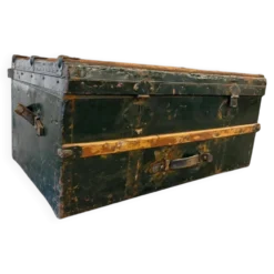 Coffre industriel vintage XL vert en métal / malle de voyage