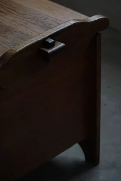 Coffre moderne danois en Oak avec sculpture décorative en relief, milieu du 20e siècle