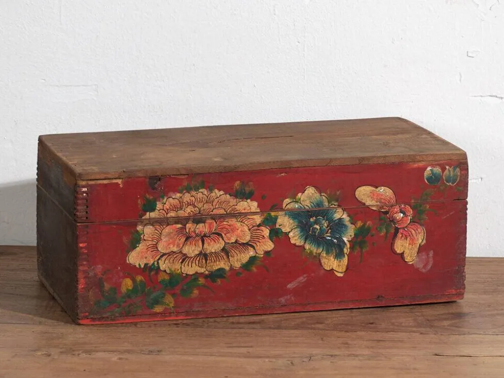 Coffret ancien rouge à motifs floraux (vers 1900) #34