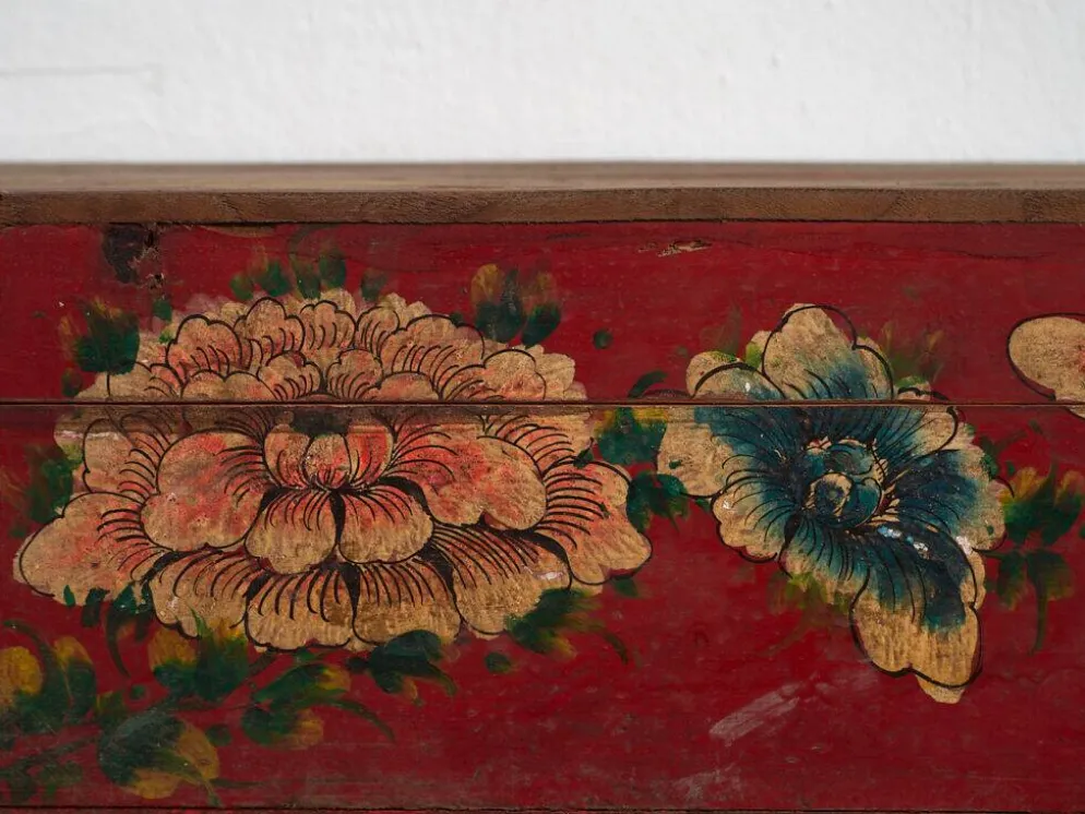 Coffret ancien rouge à motifs floraux (vers 1900) #34