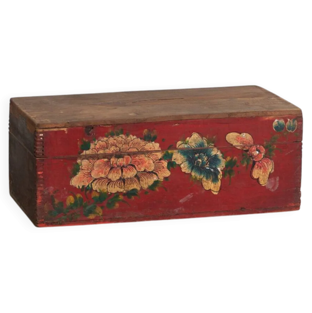 Coffret ancien rouge à motifs floraux (vers 1900) #34