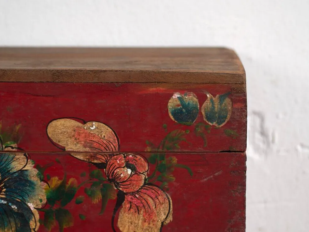 Coffret ancien rouge à motifs floraux (vers 1900) #34