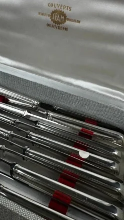 Coffret de 24 couteaux en métal argenté SFAM, modèle filet
