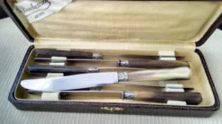 Coffret de 6 couteaux à fromage anciens Inox et corne Bovine GAG