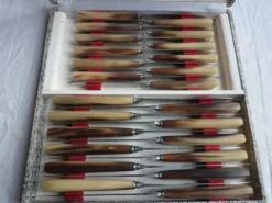 Coffret de 2 couteaux 12 grand 12 petits marche en corne Art Déco