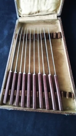 Coffret de 10 couteaux vintage manches en bakélite brune