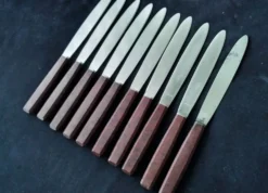 Coffret de 10 couteaux vintage manches en bakélite brune