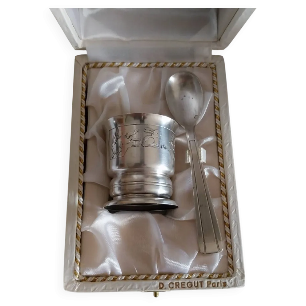 Coffret de naissance coquetier métal argenté