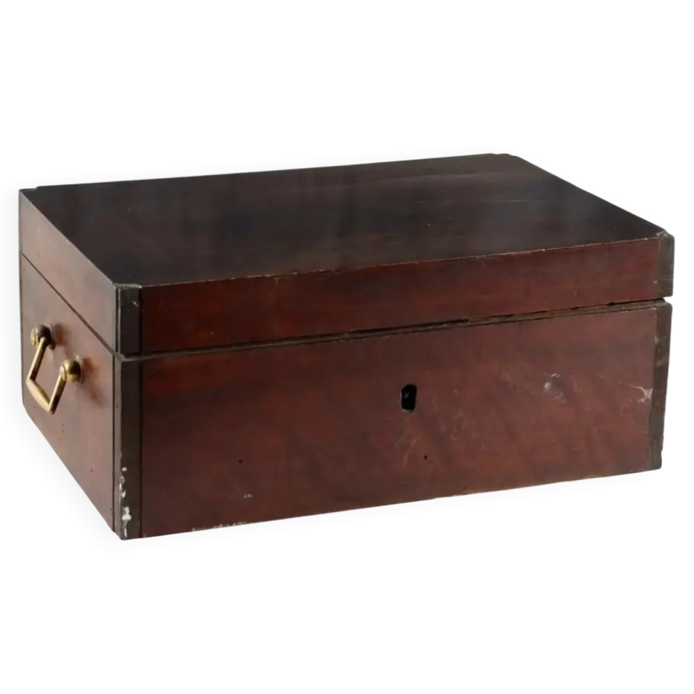 Coffret de voyage ancien en noyer, nécessaire d’écriture, Italie, XIXe siècle
