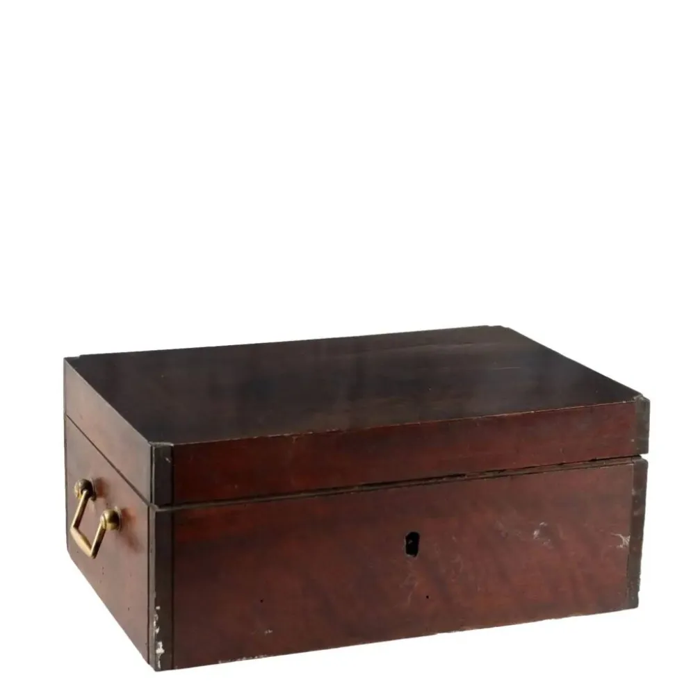 Coffret de voyage ancien en noyer, nécessaire d’écriture, Italie, XIXe siècle