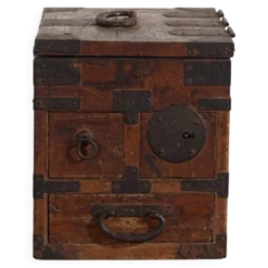 Coffret japonais ancien avec tiroirs et ferronnerie – tansu portable – période Meiji–Taishō (c.1880–1920)