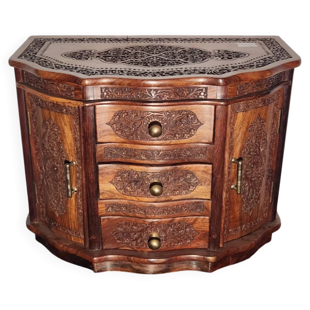 Coffret/meuble à bijoux en bois sculpté à la main style indien