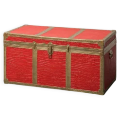 Coffre vintage en métal recouvert de cuir rouge, années 1950