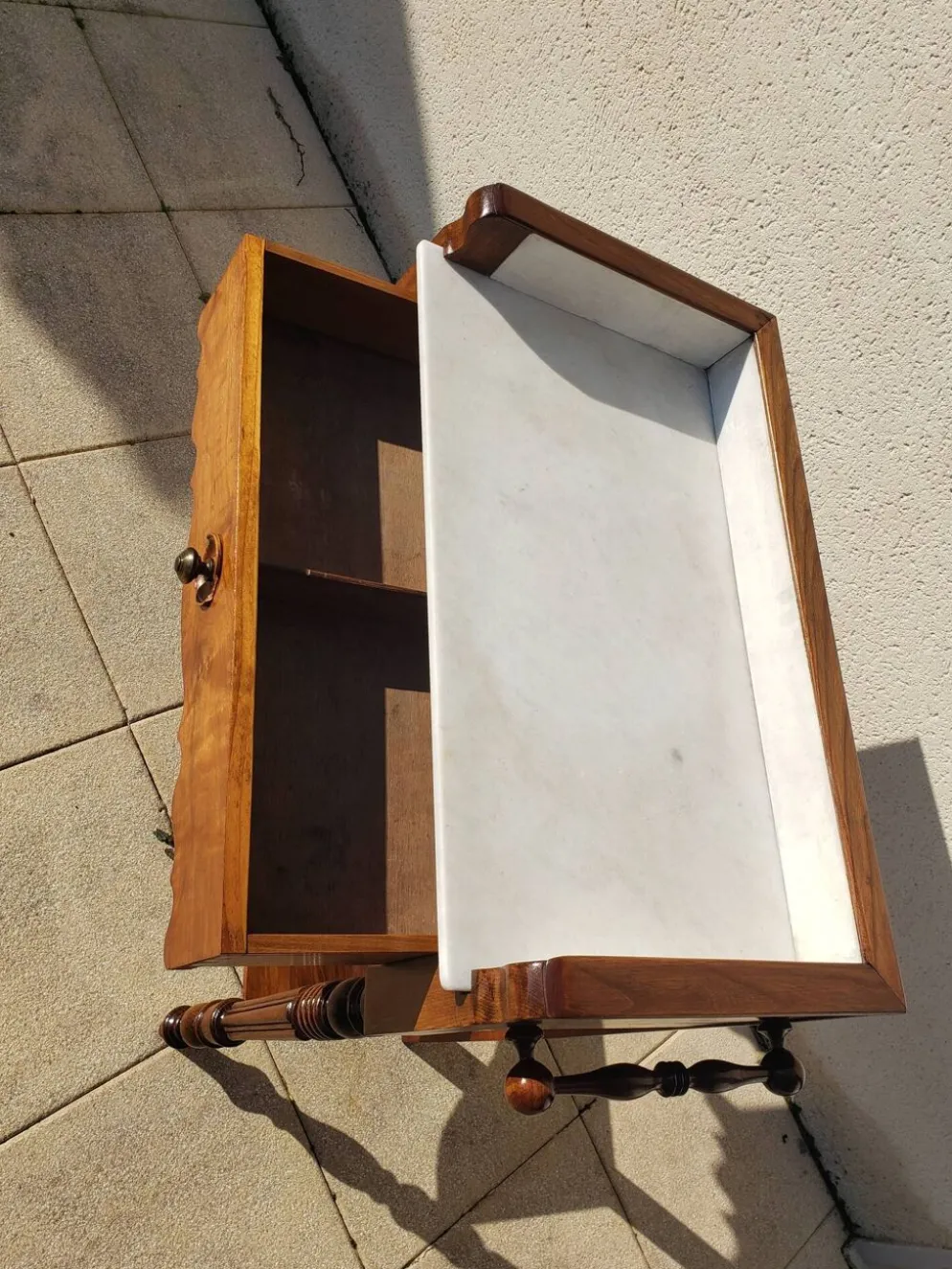Coiffeuse ancienne console vintage en noyer style art déco Louis Philippe