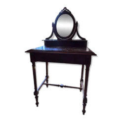 Coiffeuse ancienne en chêne et marbre rouge avec miroir pivotant