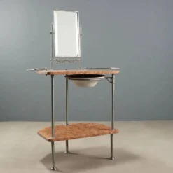 Coiffeuse ancienne en métal et marbre avec miroir, Italie, XXe siècle