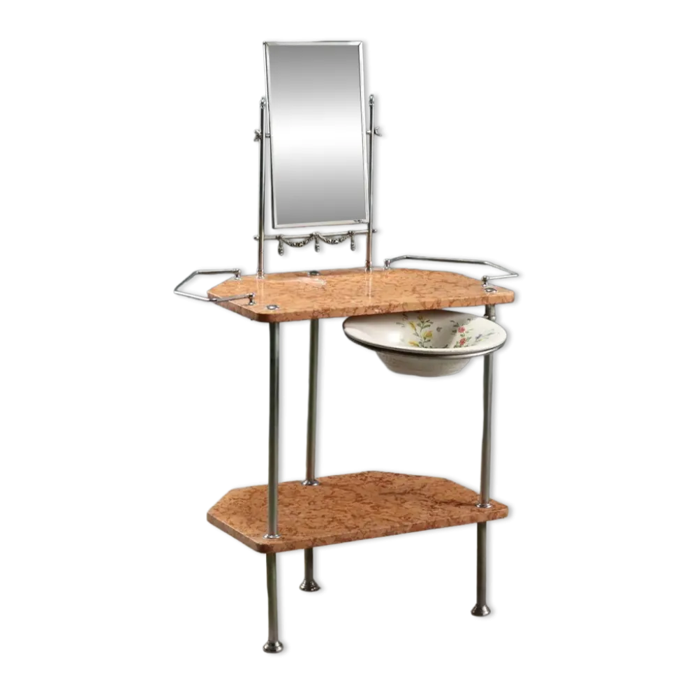 Coiffeuse ancienne en métal et marbre avec miroir, Italie, XXe siècle