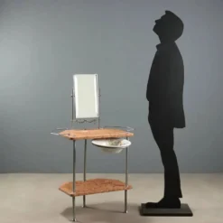 Coiffeuse ancienne en métal et marbre avec miroir, Italie, XXe siècle
