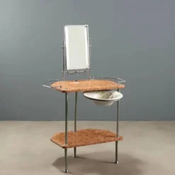Coiffeuse ancienne en métal et marbre avec miroir, Italie, XXe siècle