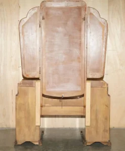 Coiffeuse Art Déco circa 1930 en noyer satiné avec miroir