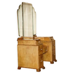 Coiffeuse Art Déco circa 1930 en noyer satiné avec miroir