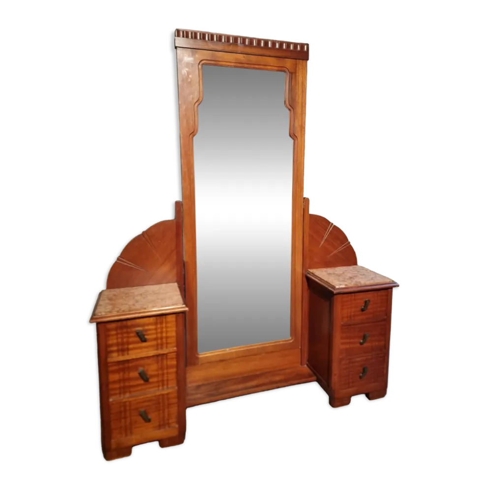 Coiffeuse art déco en acajou avec miroir biseauté inclinable, France, années 1920–1930