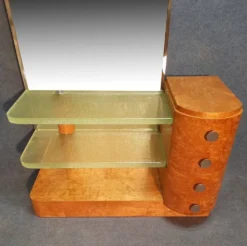 Coiffeuse Art Déco en bois clair et dalles de verre