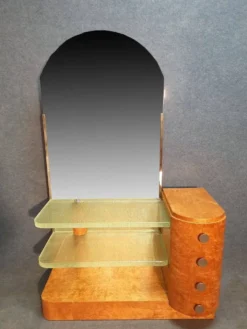 Coiffeuse Art Déco en bois clair et dalles de verre
