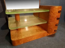 Coiffeuse Art Déco en bois clair et dalles de verre