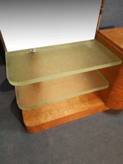 Coiffeuse Art Déco en bois clair et dalles de verre