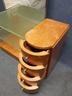 Coiffeuse Art Déco en bois clair et dalles de verre