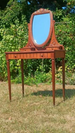 Coiffeuse Art déco en chêne, plateau en marbre et miroir pivotant