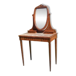 Coiffeuse Art déco en chêne, plateau en marbre et miroir pivotant