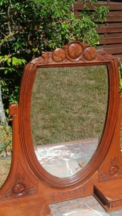 Coiffeuse Art déco en chêne, plateau en marbre et miroir pivotant