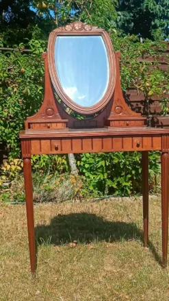 Coiffeuse Art déco en chêne, plateau en marbre et miroir pivotant
