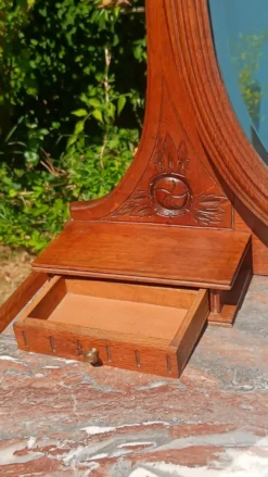 Coiffeuse Art déco en chêne, plateau en marbre et miroir pivotant