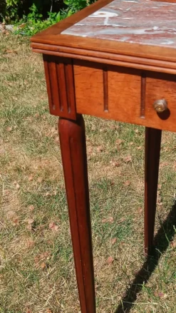 Coiffeuse Art déco en chêne, plateau en marbre et miroir pivotant