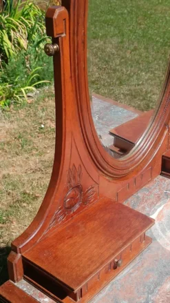 Coiffeuse Art déco en chêne, plateau en marbre et miroir pivotant