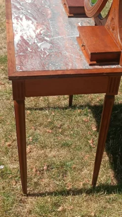 Coiffeuse Art déco en chêne, plateau en marbre et miroir pivotant