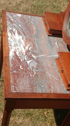 Coiffeuse Art déco en chêne, plateau en marbre et miroir pivotant