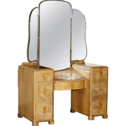Coiffeuse Art Déco en noyer satiné avec miroir, vers 1930