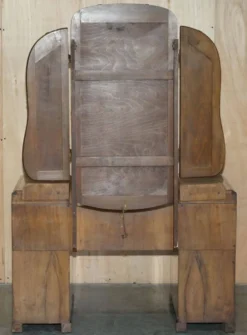 Coiffeuse Art Déco en noyer satiné avec miroir, vers 1930