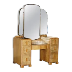 Coiffeuse Art Déco en noyer satiné avec miroir, vers 1930