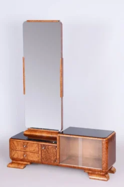 Coiffeuse Art Déco en placage de rosewood et de noyer avec miroir, France, années 1920