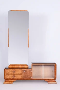 Coiffeuse Art Déco en placage de rosewood et de noyer avec miroir, France, années 1920