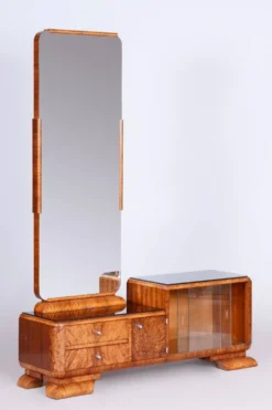 Coiffeuse Art Déco en placage de rosewood et de noyer avec miroir, France, années 1920