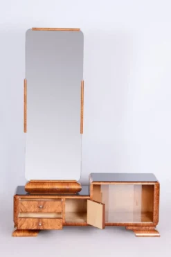 Coiffeuse Art Déco en placage de rosewood et de noyer avec miroir, France, années 1920